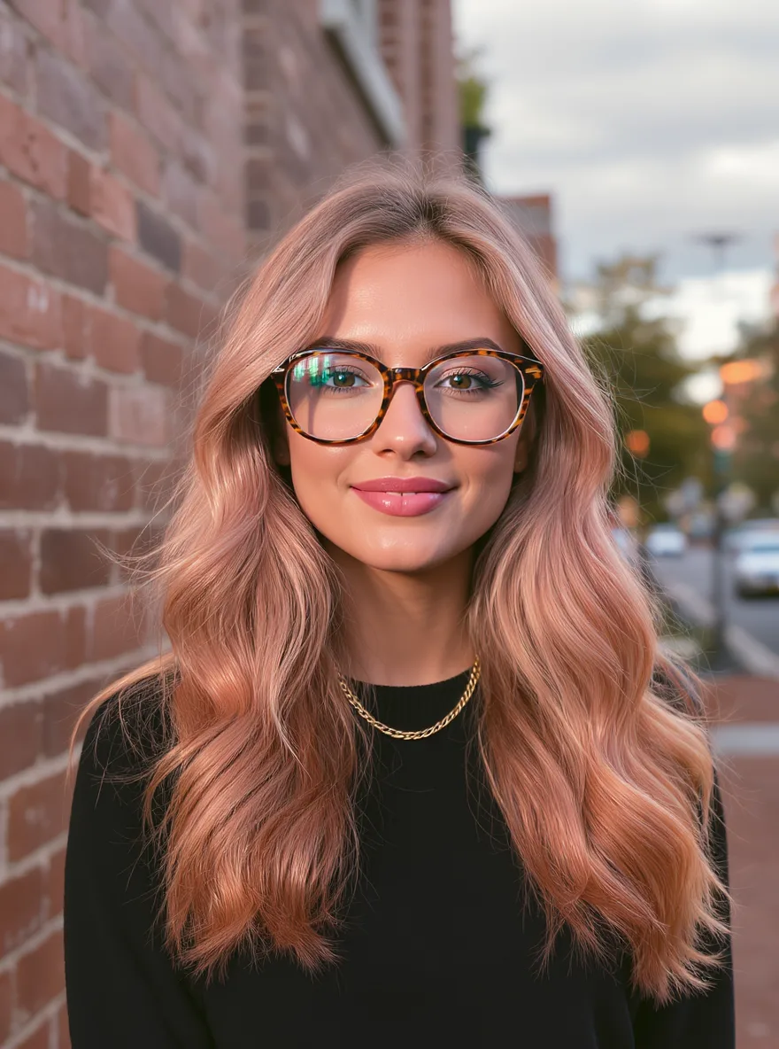 Medium Volume Wavy Warm Strawberry Blonde Long Layers